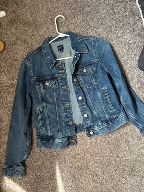 LOFT Medium Blue Denim Jacket with Button Front
